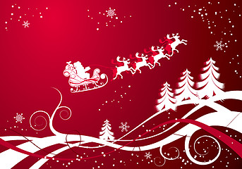 Image showing Christmas background with santa and deers, vector