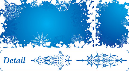 Image showing Snowflake grunge frame, elements for design, vector