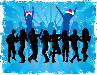 Image showing Christmas background with dancing silhouettes, vector