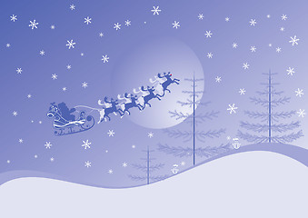 Image showing Christmas background with santa and deers, vector