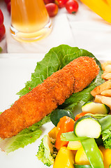 Image showing fresh chicken breast roll and vegetables