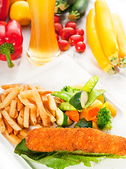 Image showing fresh chicken breast roll and vegetables