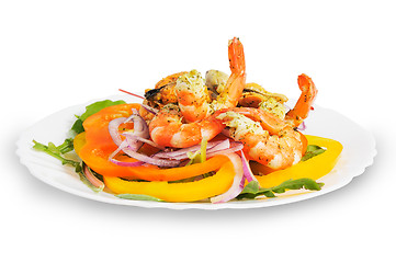Image showing Salad with shrimp and mussels