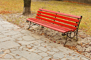 Image showing Red bench in park