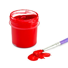 Image showing Gouache red with brush 