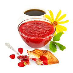 Image showing Jam strawberry with coffee