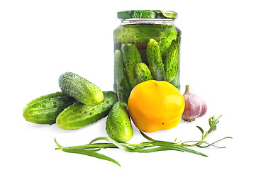 Image showing Preserving cucumber in glass jar