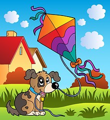 Image showing Autumn scene with dog and kite