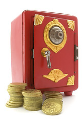 Image showing Mini safe and gold coins