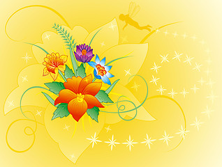 Image showing Floral background with silhouette elf