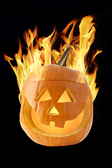 Image showing Halloween pumpkin on fire