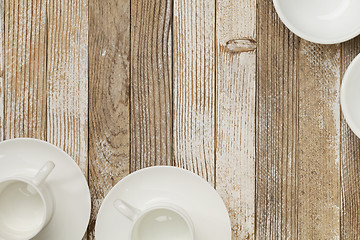 Image showing coffee cups on grunge wood