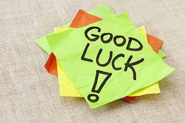 Image showing Good luck on sticky note
