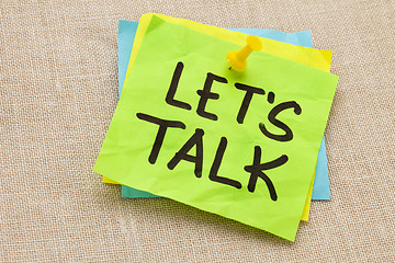 Image showing let us talk on sticky note