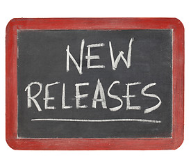 Image showing new releases blackboard sign