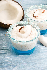 Image showing Coconut pudding with tapioca pearls and litchi jelly