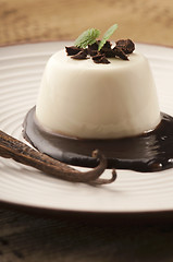 Image showing Panna Cotta with chocolate and vanilla beans