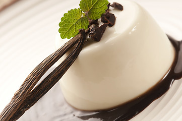 Image showing Panna Cotta with chocolate and vanilla beans