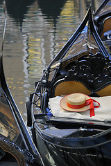 Image showing Gondolier's straw hat in boat, Venice 