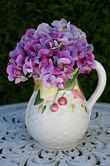 Image showing Sweet peas in a lovely pot