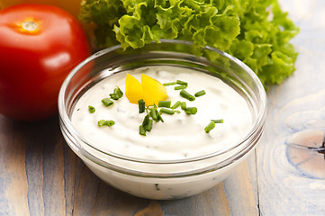 Image showing Delicious cream cheese with chives and vegetables