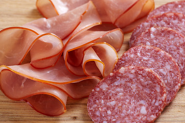 Image showing salami sausage and prosciutto