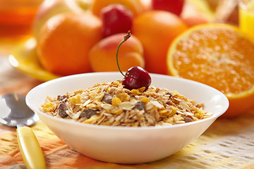 Image showing muesli with fresh cherry