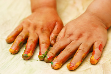 Image showing Toddler fingerpainting