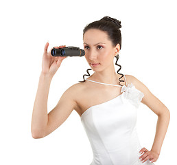 Image showing Bride holding binoculars