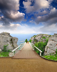 Image showing scenic park wooden bridge
