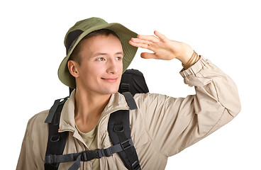 Image showing young man dressed in a tourist 