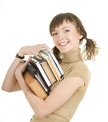 Image showing girl with a pile of books 