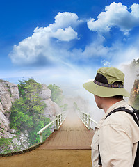 Image showing scenic park wooden bridge