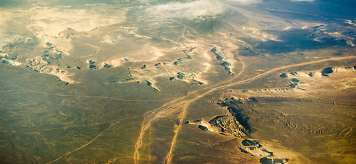 Image showing Types of desert lands  from the height of an airplane.