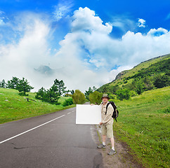 Image showing tourist on the mountain path