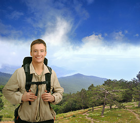 Image showing young tourist on white