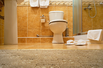 Image showing  WC, bathrobe, shower cubicle.