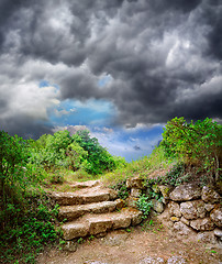 Image showing staircase in the ruins of the ancient cave city