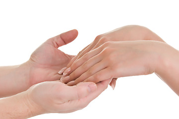 Image showing men's hands supporting women's hands