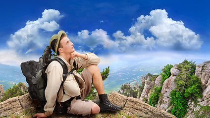 Image showing young man dressed in a tourist 