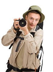 Image showing young man dressed in a tourist 