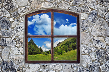 Image showing stone wall with a window 