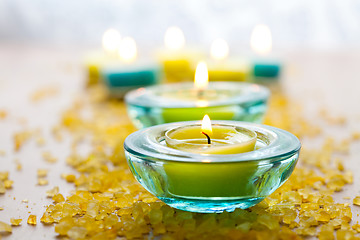 Image showing Candles with bath salt