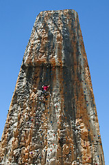 Image showing Boy on a big climbing wall