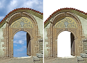 Image showing Old stone front door isolated