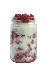 Image showing Jar with sugar and wild raspberries