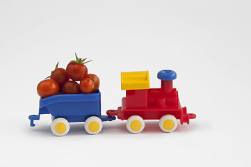 Image showing Little train spends tomatoes