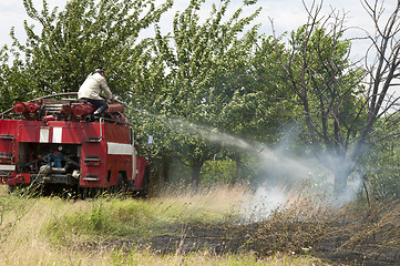 Image showing Firefighters extinguish a fire