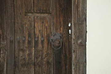 Image showing Old brown wooden door