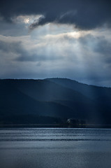 Image showing Sunset at dam